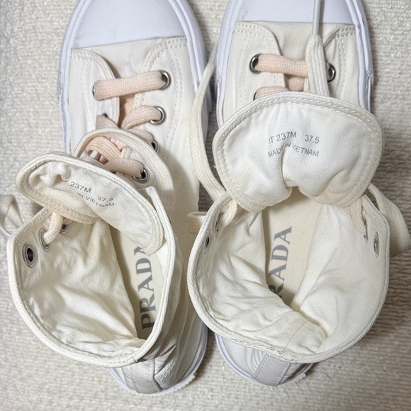 Prada Canvas High-Tops in White and Tan - Picture 4 of 4